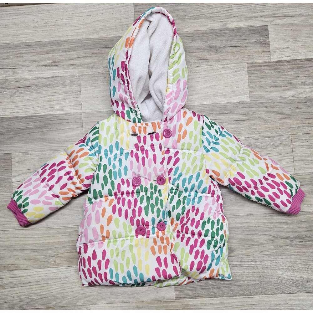 Crazy 8 Girls White Rainbow Puffer Jacket Size 2T Hooded